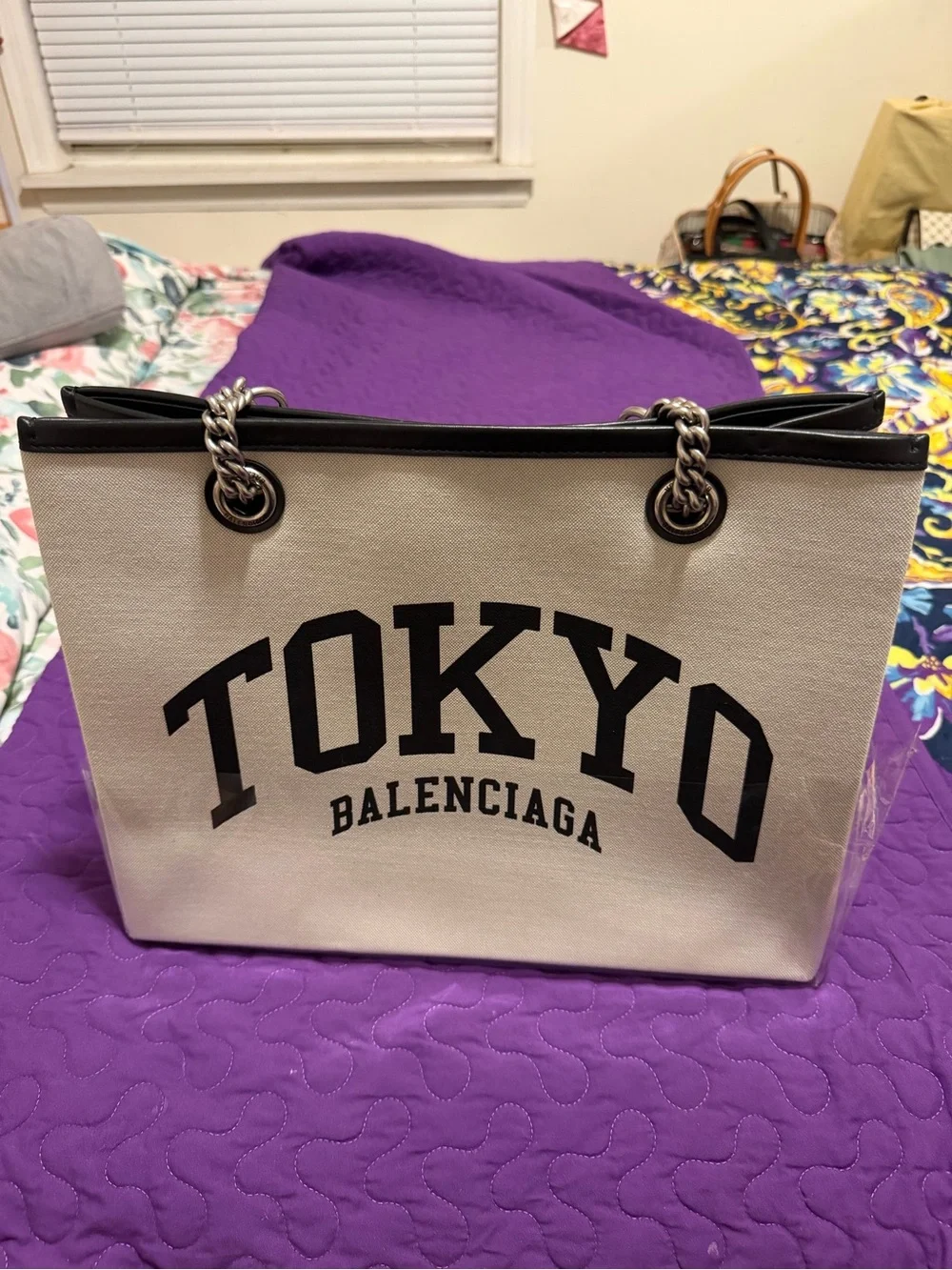 Balenciaga Tokyo Canvas Tote in Beige and Black
